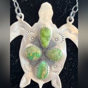 Silver Turtle Pendant Necklace with Palomino Stones